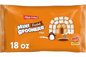 Malt-O-Meal Frosted Mini Spooners Whole Grain Breakfast Cereal, Crunchy Frosted Shredded Wheat Cereal, Large Cereal for Family, 18 OZ Resealable Cereal Bag
