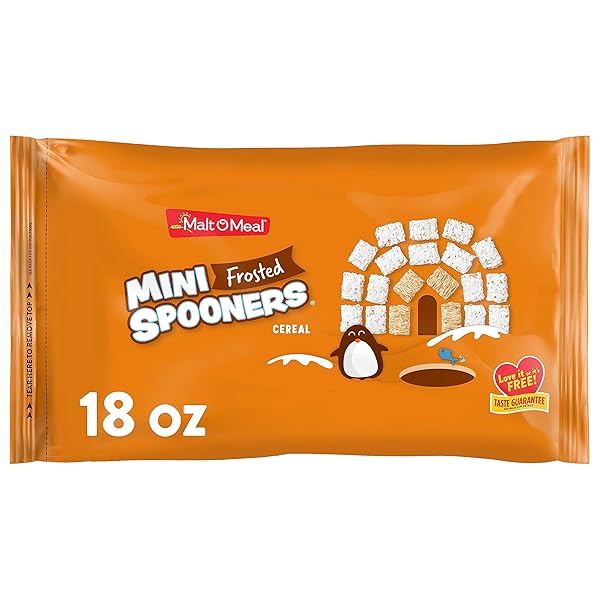 MALT-O-MEAL FROSTED MINI SPOONERS WHOLE GRAIN BREAKFAST CEREAL, CRUNCHY FROSTED SHREDDED WHEAT CEREAL, LARGE CEREAL FOR FAMILY, 18 OZ RESEALABLE CEREAL BAG