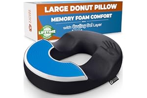 5 STARS UNITED Donut Pillow Hemorrhoid Tailbone Seat Cushion – Gel Memory Foam - Large Black Lifting Cushion Pain Relief for 
