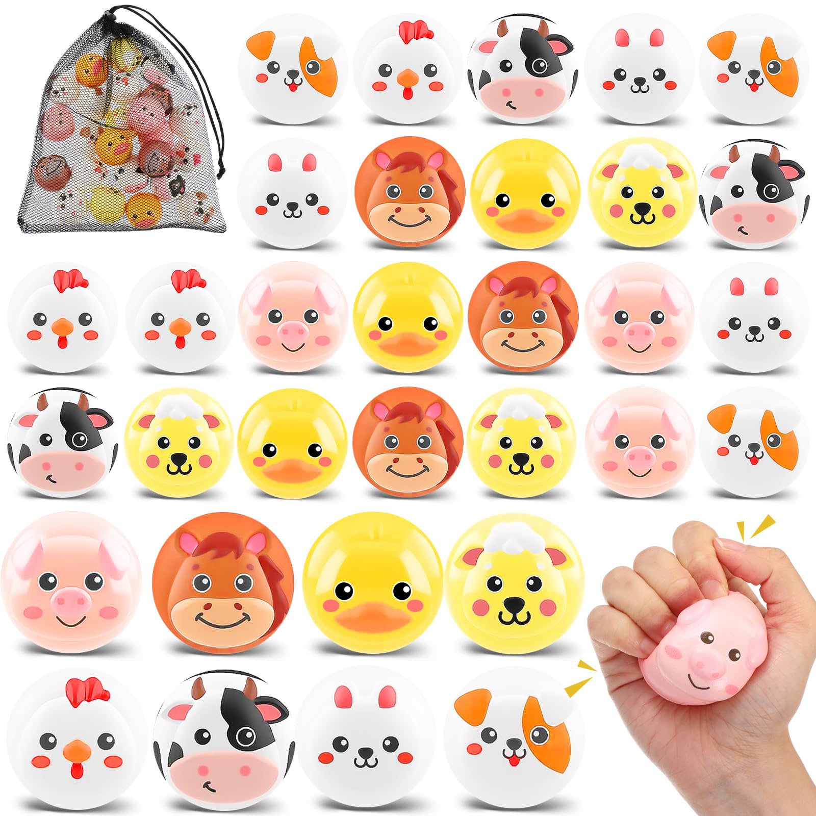 Photo 1 of HyDren 48 Pcs Animal Stress Balls Bulk 2'' Cute Farm Animal Party Favors Baby Shower Squeeze Ball Mini Foam Stress Fidget Toys with Bag for Kids Adults Christmas Birthday School Gift, 8 Styles