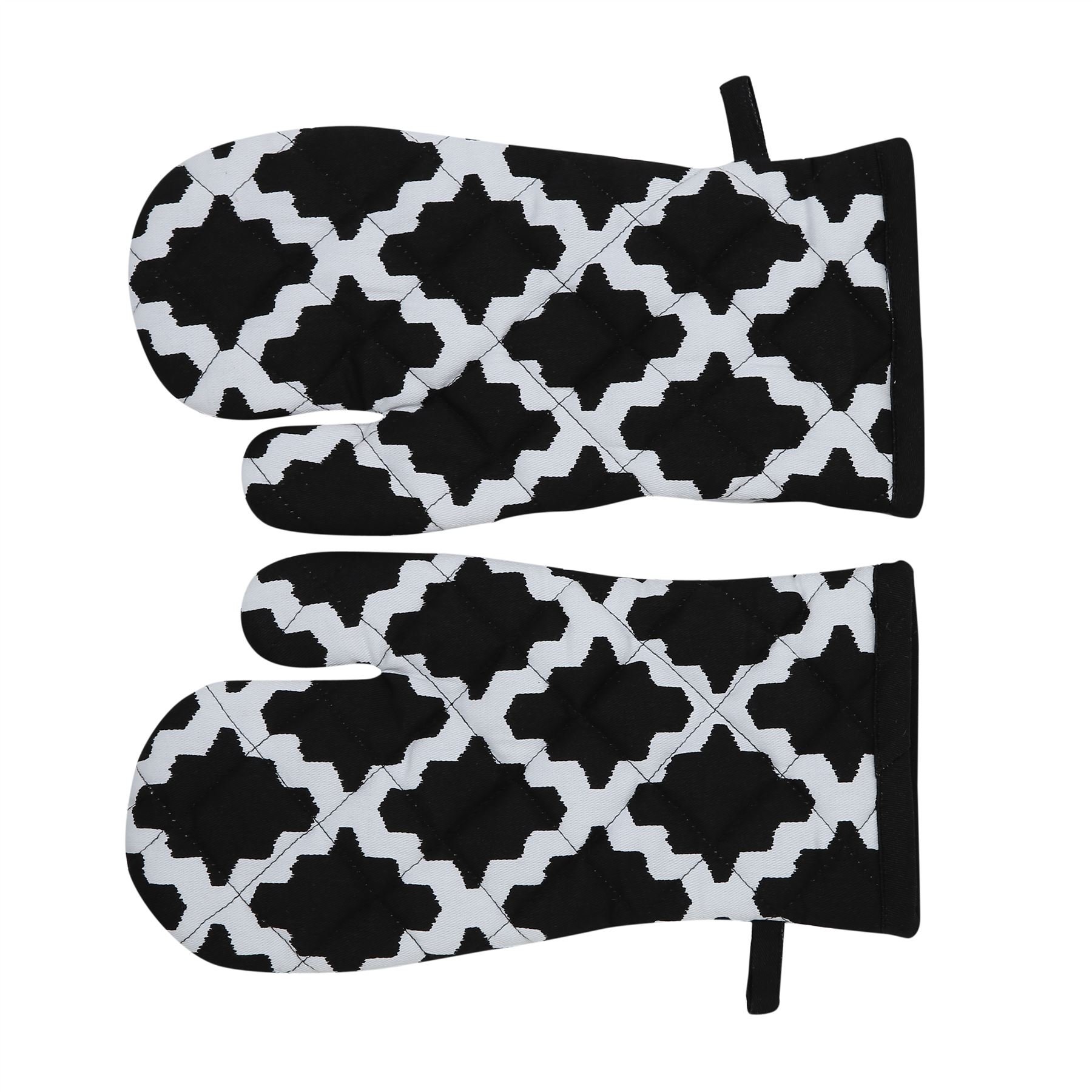 Penguin Home Oven Gloves Heat Resistant, Quilted Oven mitts with Hanging Loop, Machine Washable, Heat Proof Pot Holders for the Cooking - Baking - Kitchen - BBQ - 1 Pair, Diamond Black,18x32 cm โ image 1
