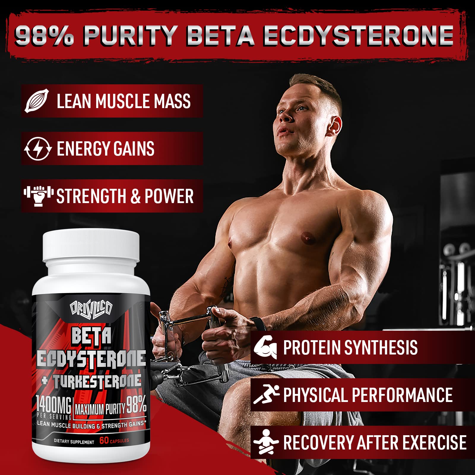1400mg Beta Ecdysterone and Turkesterone Supplements, Maximized 98% Beta Ecdysterone & 20% Turkesterone Extract for Muscle Mass,Strength, Protein Synthesis, 120 Capsules