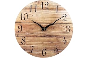 Plumeet Wall Clock, 12'' Frameless Wooden Wall Clocks with Silent Quartz Movement, Rustic Country Village Walnut Clocks Decorative for Kitchen Bedroom Living Room, Brown