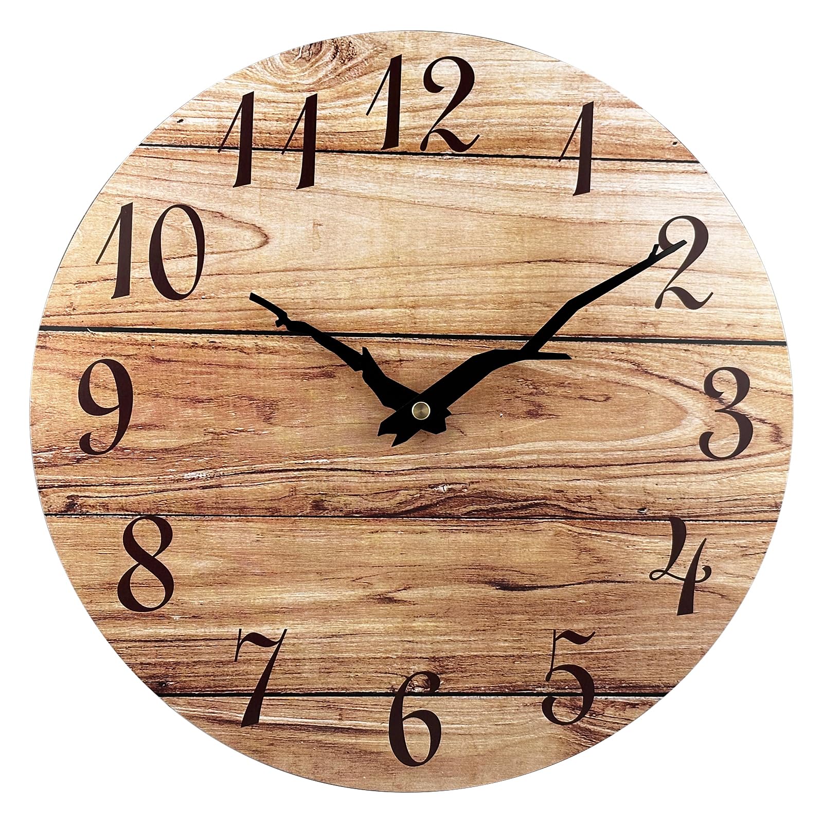 Plumeet Extra Large Wall Clock, 16'' Frameless Wooden Wall Clocks with Silent Quartz Movement, Rustic Country Village Walnut Clocks Decorative for Kitchen Bedroom Living Room, Brown