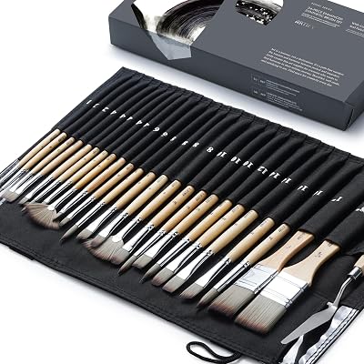 ARTIFY 25 pcs Acrylic Paint Brush Set with Foldable Stand-Up Holder
