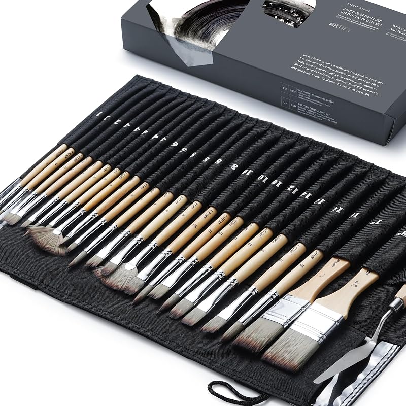 ARTIFY 25 pcs Acrylic Paint Brush Set with Foldable Stand-Up Holder