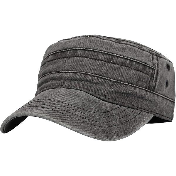 LONGTEN Military Cap Vintage Washed Denim Army Caps Cotton