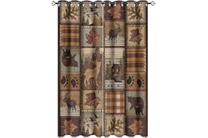 Kazynee Farmhouse Bear Moose Deer Ultra Soft Premier Blackout Curtains,Country Style Vintage Retro Rustic LodgeThermal Insulated Bedroom Noise Reducing Patio Door Grommet Top,2 Panels 63L x 21W