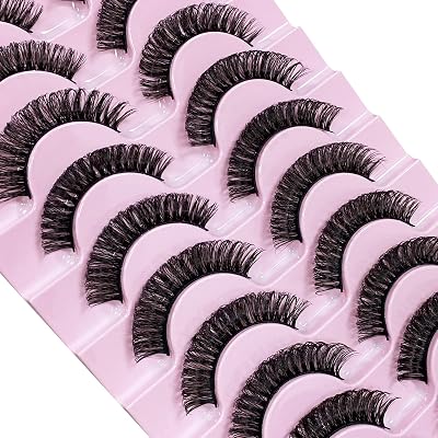 CNMTCCO False Eyelashes 10 Pairs Russian Strip Lashes D Curl Wispy Dense Faux