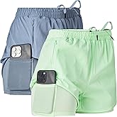 Ultra Performance Gym Shorts Women Pack of 2, Nylon Compression Workout Shorts Women with Liner