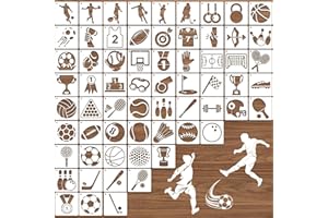 64 Pieces Small Sport Stencils for Painting, 3 Inch Reusable Football Basketball Soccer Baseball Ball Wood Burning Stencil, P