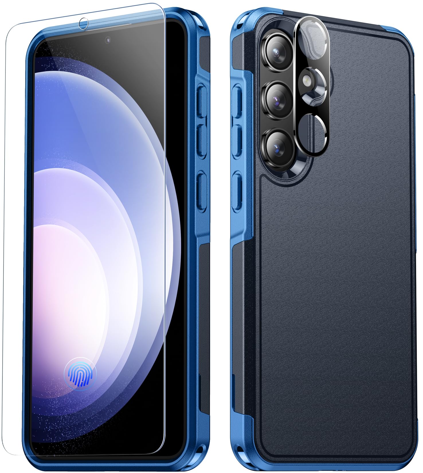 SPIDERCASE Designed for Samsung Galaxy S24 Case, [10 FT Military Grade Drop Protection], 2 Pack [Tempered Glass Screen Protector+Camera Lens Protector] Heavy Duty Shockproof Case,Dark Blue