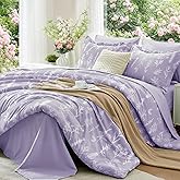 MUXHOMO Lavender Purple Bed in a Bag King 7 Pieces, King Comforter Set Reversible Botanical Flowers Design, Ultra Soft & Breathable Bedding Sets with Comforter, Sheets, Pillowcases & Shams