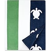cabanana Large Beach Towel Oversized - Cotton Velour 35 x 70 Inch Sea Turtle Striped Terry Pool Towel, Cabana Soft Swimming Towel for Adults Women Men (Navy Feldspar)