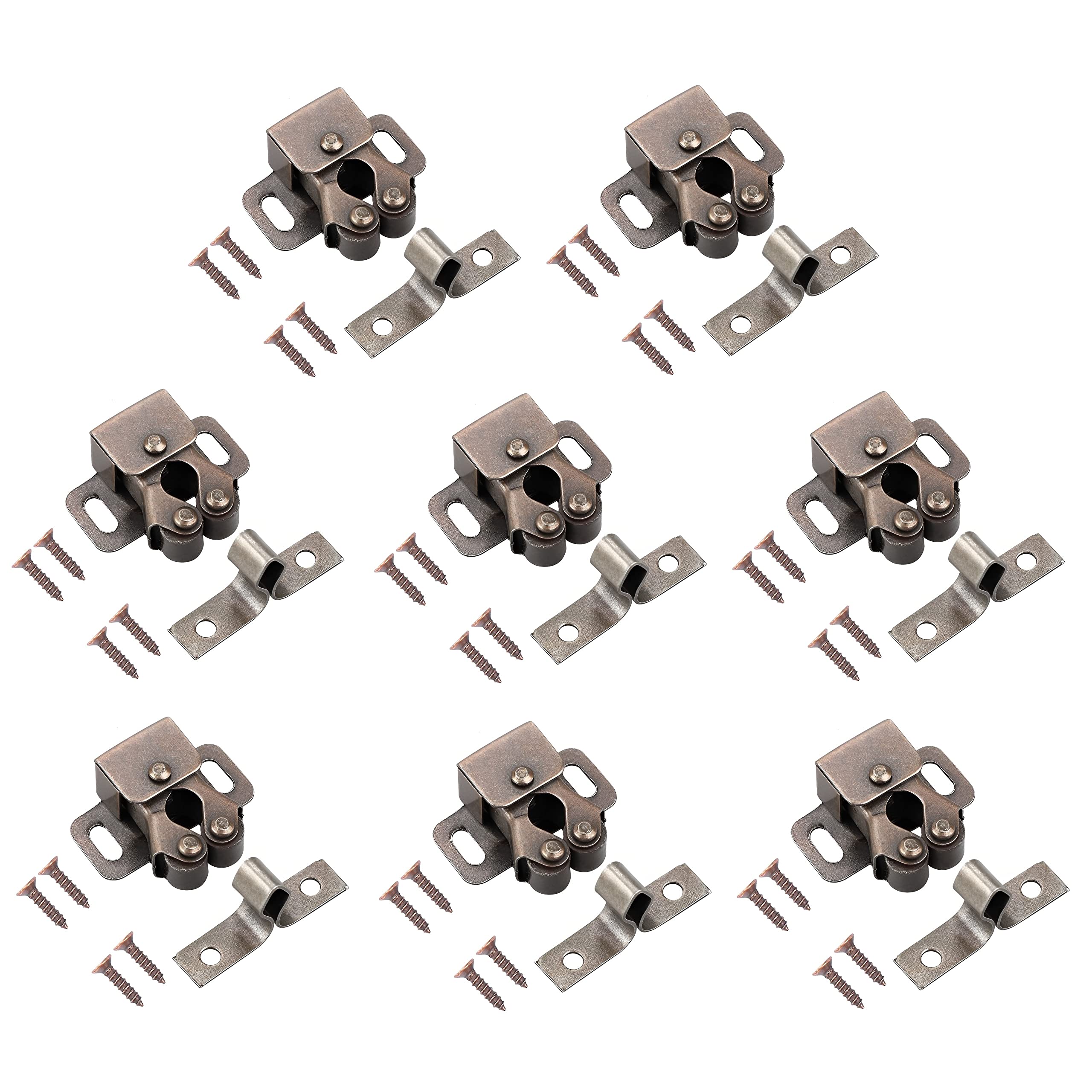 TERF® Heavy Duty Double Roller Catch Latch Bronzed Furniture Lock Including Fixing Screw for Cabinet Kitchen Bathroom Cupboards Wardrobes Drawer Door - Pack of 8