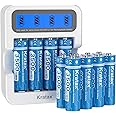 Kratax New Rechargeable Lithium AA Batteries 12 Count 1.5V Lithium ion Rechargeable AA Batteries with Low Battery Alert and 2H Smart Battery Charger, 3500mWh Long-Lasting for Household Office Devices