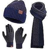 FZ FANTASTIC ZONE Mens Winter Knit Hat Beanie Long Neck Scarf Touchscreen Gloves Set Fleece Skull Caps Gifts for Men Women