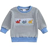 Thorn Tree Toddler Baby Boy Sweatshirt Car/Dinosaur Embroidered Sweater Strip Knit Pullover Fall Winter Outfit Clothes