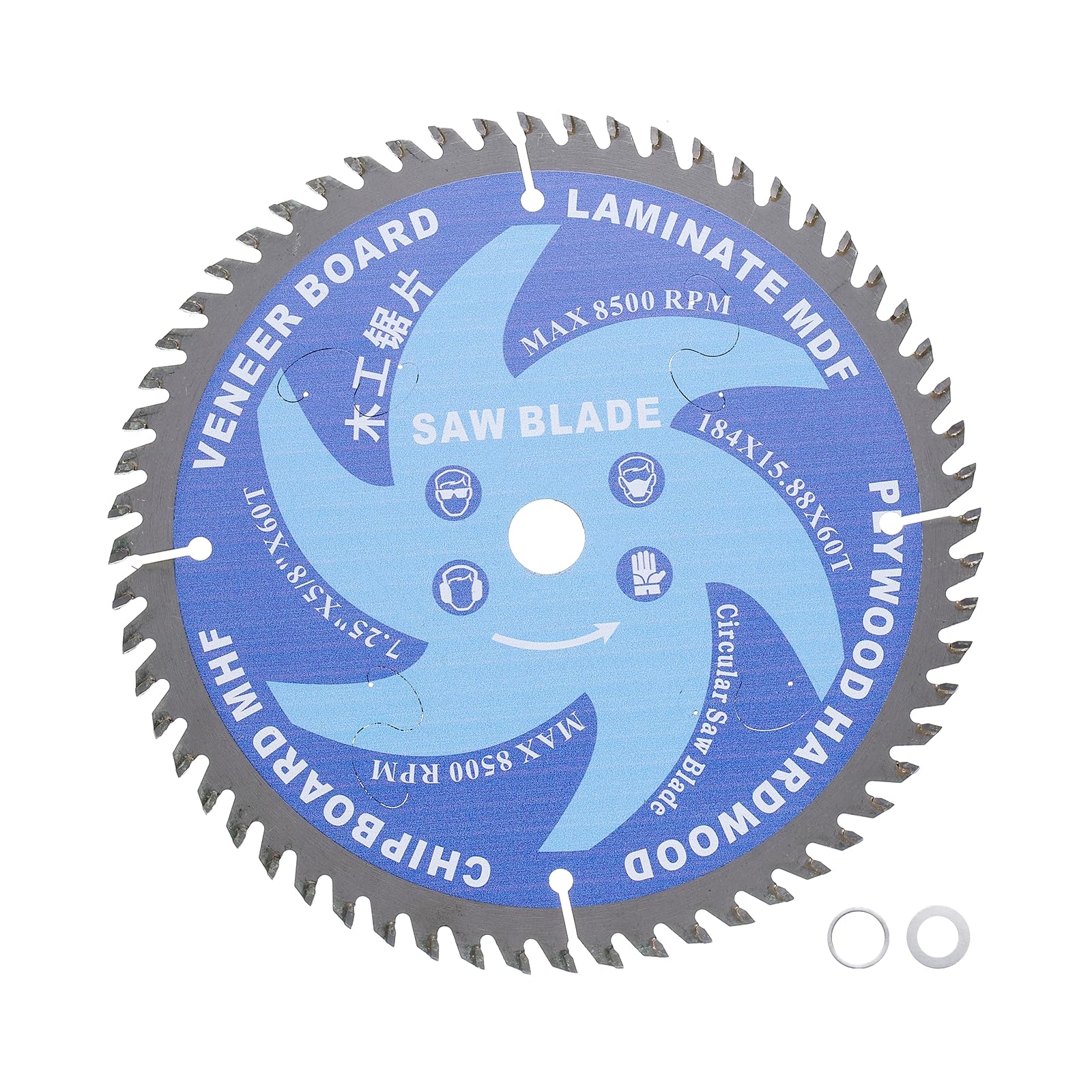 Kozelo Circular Saw Blade - [7-1/4-inch x 60 Teeth x 5/8-inch Arbor] Circular Cutting Blade with 5/8 to 3/8 Washer Adapter for Woodworking Plastic Use, 8500RPM