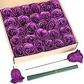 ICBOX Artificial Roses,30PCS Purple Glitter Roses Glitter Flowers for Crafts Wedding Bouquet Home Decoration(Purple)