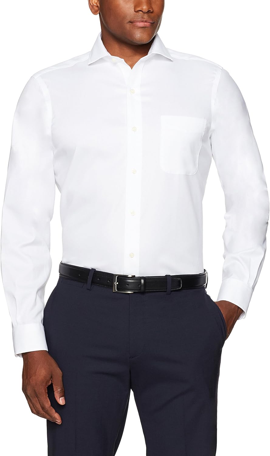  Brand - Buttoned Down Men's Classic Fit Cutaway-Collar Solid Pinpoint Dress Shirt, Supima Cotton Non-Iron: Clothing