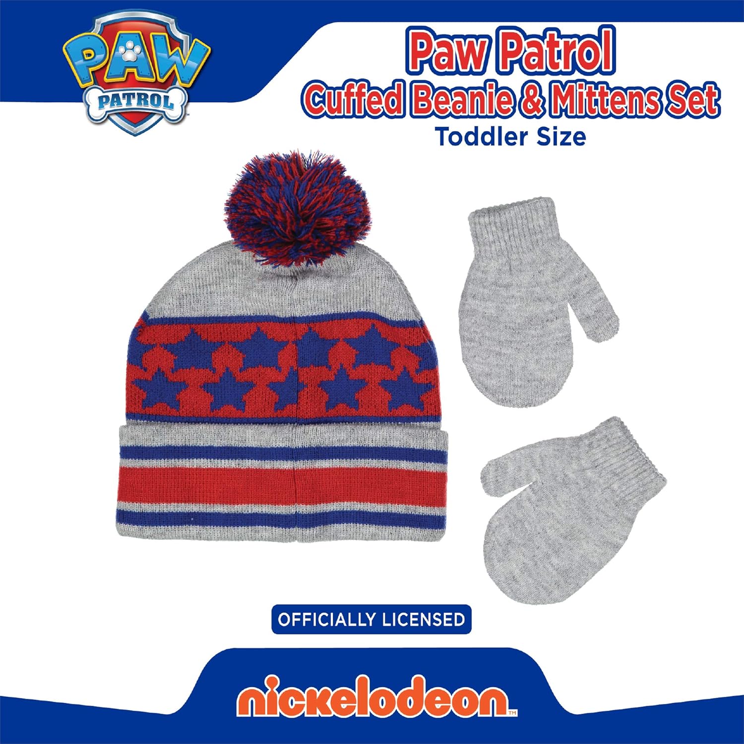 Nickelodeon Boys Winter Hat Set, Paw Patrol's Marshall, Chase and Rubble Toddler Beanie and Mittens for Kids Age 2-4: Clothing