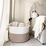 TIMEYARD XXXLarge Cotton Rope Basket White Brown 55x55x35cm Handles view 2