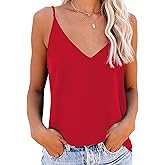 OMSJ Women's Spaghetti Strap Tank Tops V Neck Sleeveless Summer Loose Fit Shirts