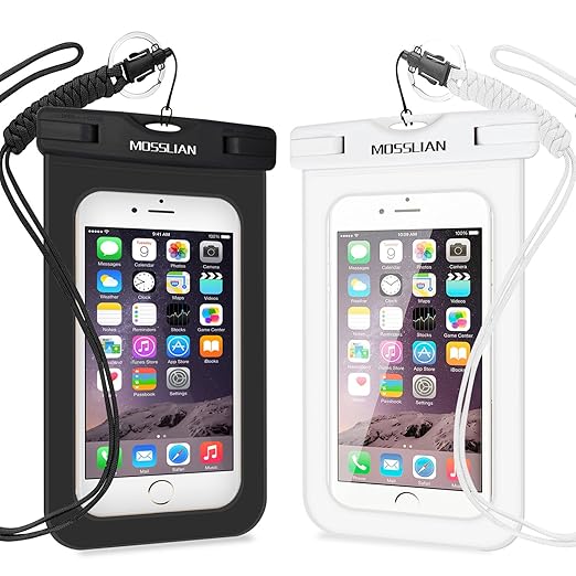 MOSSLIAN Funda Bolsa Móvil Impermeable Universal 6 Pulgadas, 2 Unidades IPX8 Certificado Funda Impermeable móvil, Funda Resistente al Agua Bolsa Movil Playa a Pruebva de Agua y Polvo de Suciedad, para deportes acuaticos para iPhone7 6 6s Plus se 5 5s Samsung galaxy S8 S7 S6 HUAWEI P10 P9 P8 hasta 6 pulgadas