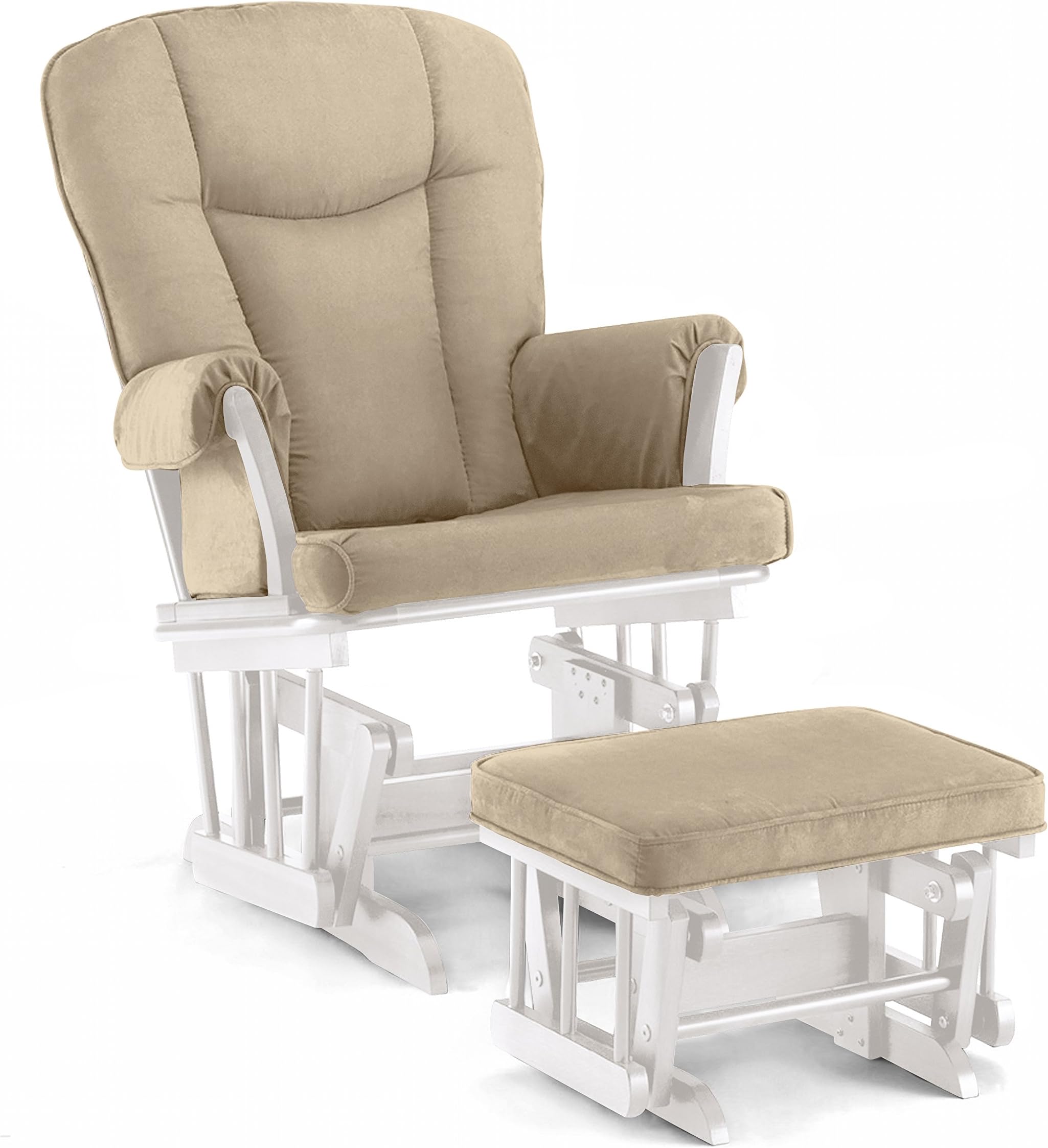 Lennox Stanton Transitional Style Glider Chair and Ottoman Combo, White with Pearl Beige