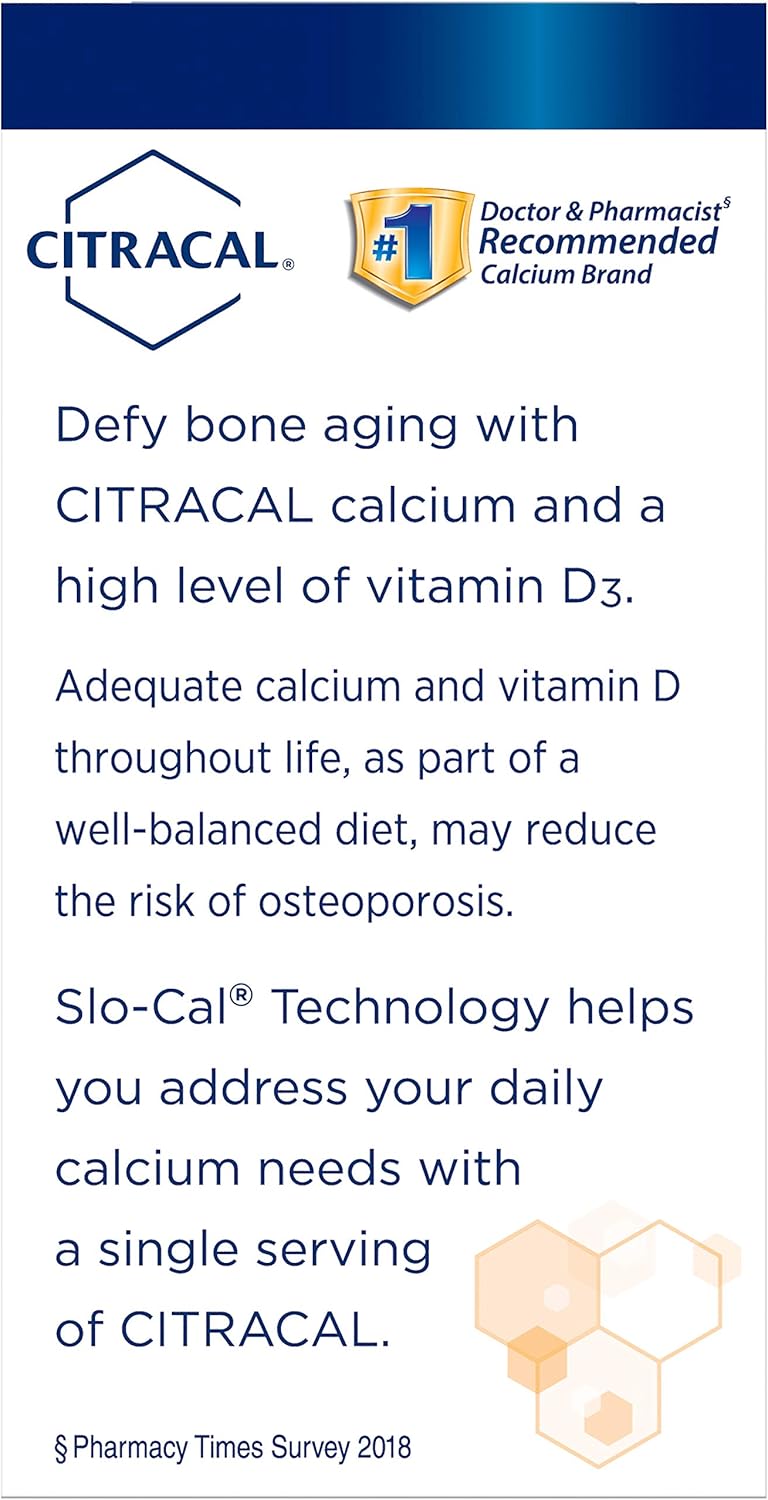Citracal Slow Release 1200, 1200 mg Calcium Citrate and Calcium Carbonate Blend with 1000 IU Vitamin D3, Bone Health Supplement for Adults, Once Daily Caplets, 80 Count: Health & Personal Care
