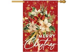 AVOIN colorlife Floral Merry Christmas House Flag 28x40 Inch Double Sided Outside, Christmas Flowers Winter Holiday Yard Outdoor Decorative Flag