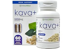 VH Nutrition KAVA+ | Kava kava Capsules | 1050mg Piper Methysticum + Kavalactones | Mood Support* Supplement | 60 Capsules