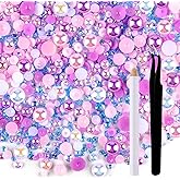 ASTARON 50g Mix Flatback Rhinestones Half Pearls for Crafts Mixed Size 3mm-10mm Flat Back Rhinestones for Crafts Flatback Pearls for Decorating Tumblers Mugs Nail Art Shoes (Pink Purple Series)