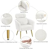 Yaheetech Tub Chair Boucle Armchair with Adjustable Headrest White view 6