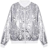 Lars Amadeus Sequin Varsity Jacket for Men's Zipper Party Disco Flip-Sequin Shiny Bomber Jackets