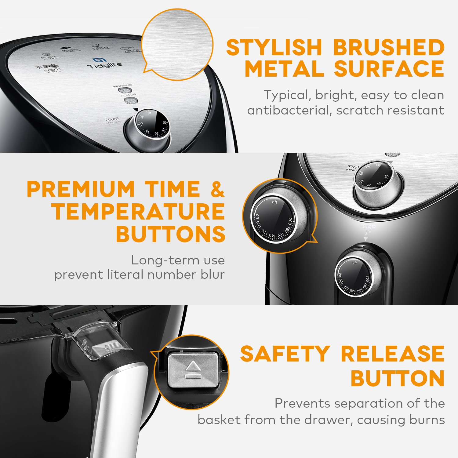 Amazon.com: Tidylife Air Fryer, 4.5 Quart Electric Oil-less Fryer with Smart Time & Temperature Control, Cookbook, 1500 Watt, Black Air Cooker: Kitchen & ...