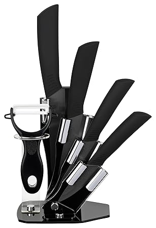 B.PRIME Keramikmesser-Set - 4 hochwertige Keramikmesser und EIN Keramik-Sparschäler im exklusiven Messerblock - Scharf und be
