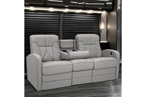 Qualitex De Leon RV Double Recliner Sofa, Ultimate Leather, Manual Recline, Ash