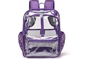 KUI WAN Clear Backpack,15 '' Clear Backpacks for School Heavy Duty PVC See Through Bag Waterproof Bookbag for Girls & Boys, Purple