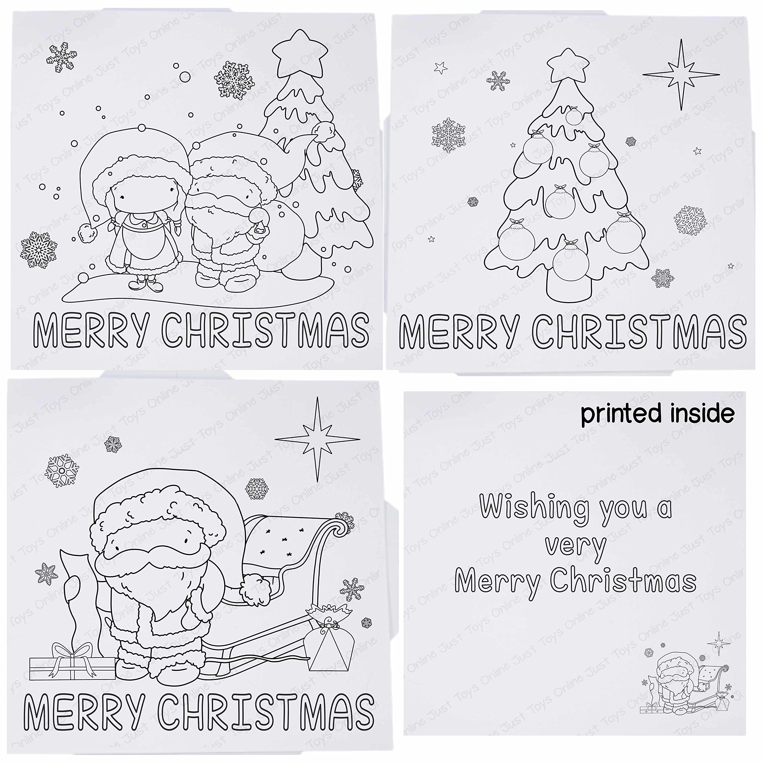 Colour Your Own Christmas Cards Pack of 6, Colour In Father Christmas Greeting Card, Multipack Children's Christmas Cards, Tree Santa Claus Sleigh (Pack of 6 - Not Personalised)