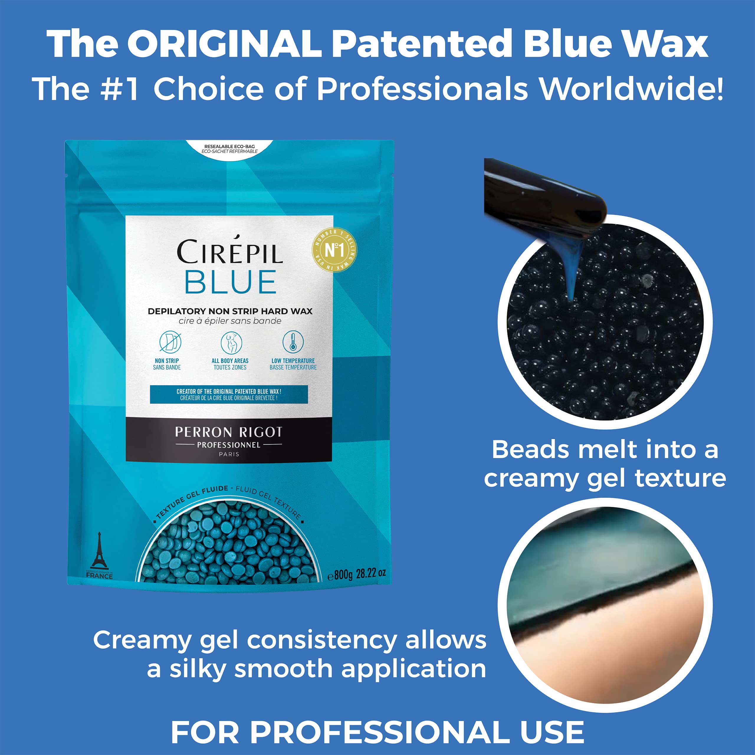 Cirepil - Blue - 800g / 28.22 oz Wax Beads Bag - All-Purpose & Unscented - Perfect for Sensitive Skin - Disposable Blue Wax Refill Bag - Fluid Gel Texture, Easy Removal, Peel-Off Wax - No Strip Needed