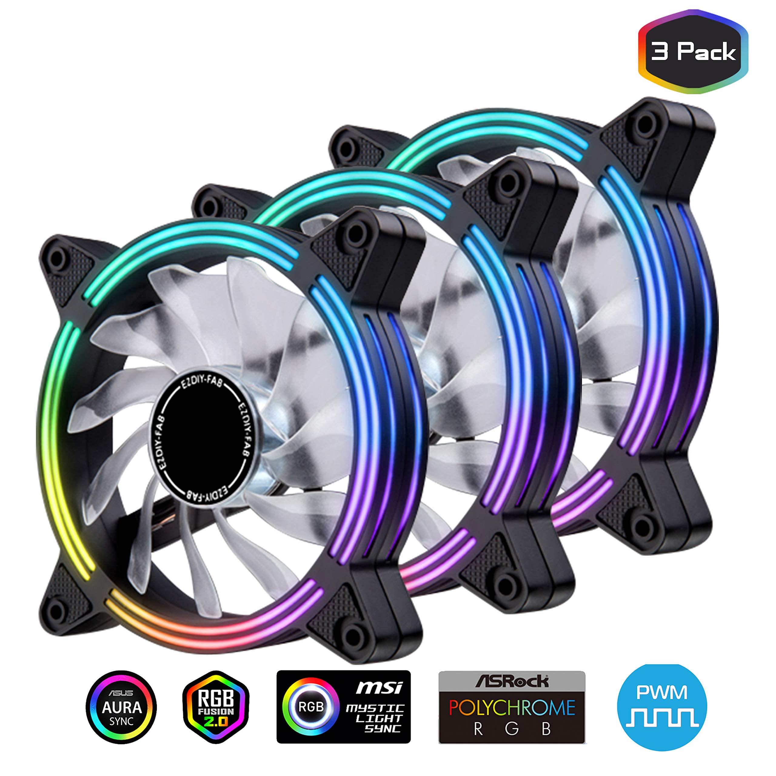 Buy EZDIYFAB 3Pack 120mm Dual Frame RGB PWM Fans for PC Case