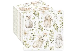 GENERIC AnyDesign 50 Pack Easter Paper Napkins Watercolor Bunny Luncheon Napkins 6.5 x 6.5 Inch Decorative Dinner Hand Napkin for Party Tableware Supplies