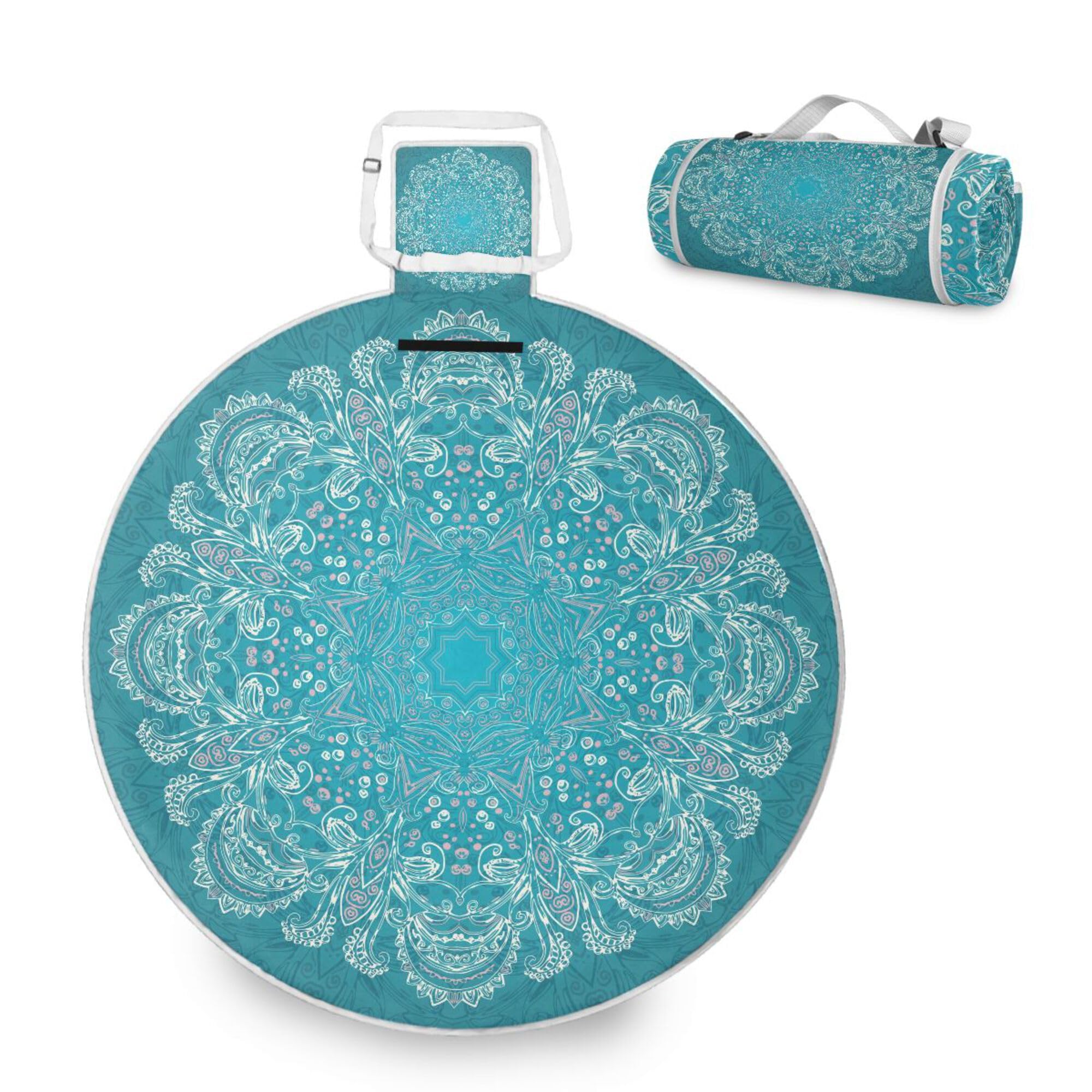 ALAZA Round Waterproof Picnic Blanket, Vintage Ethnic Mandala Portable Folding Indoors Rug Outdoors Mat for Travel Hiking Camping Park, 148cm