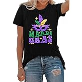 Mardi Gras Shirts Women Fat Tuesday Carnival Graphic T-Shirts Mardi Gras Outfit Gifts Holiday Shirt Tees