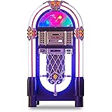 Retro Jukebox Wireless Bluetooth Color-Changing Wood Full-Size Sound System Turntable CD USB MP3 AUX Radio Juke Box
