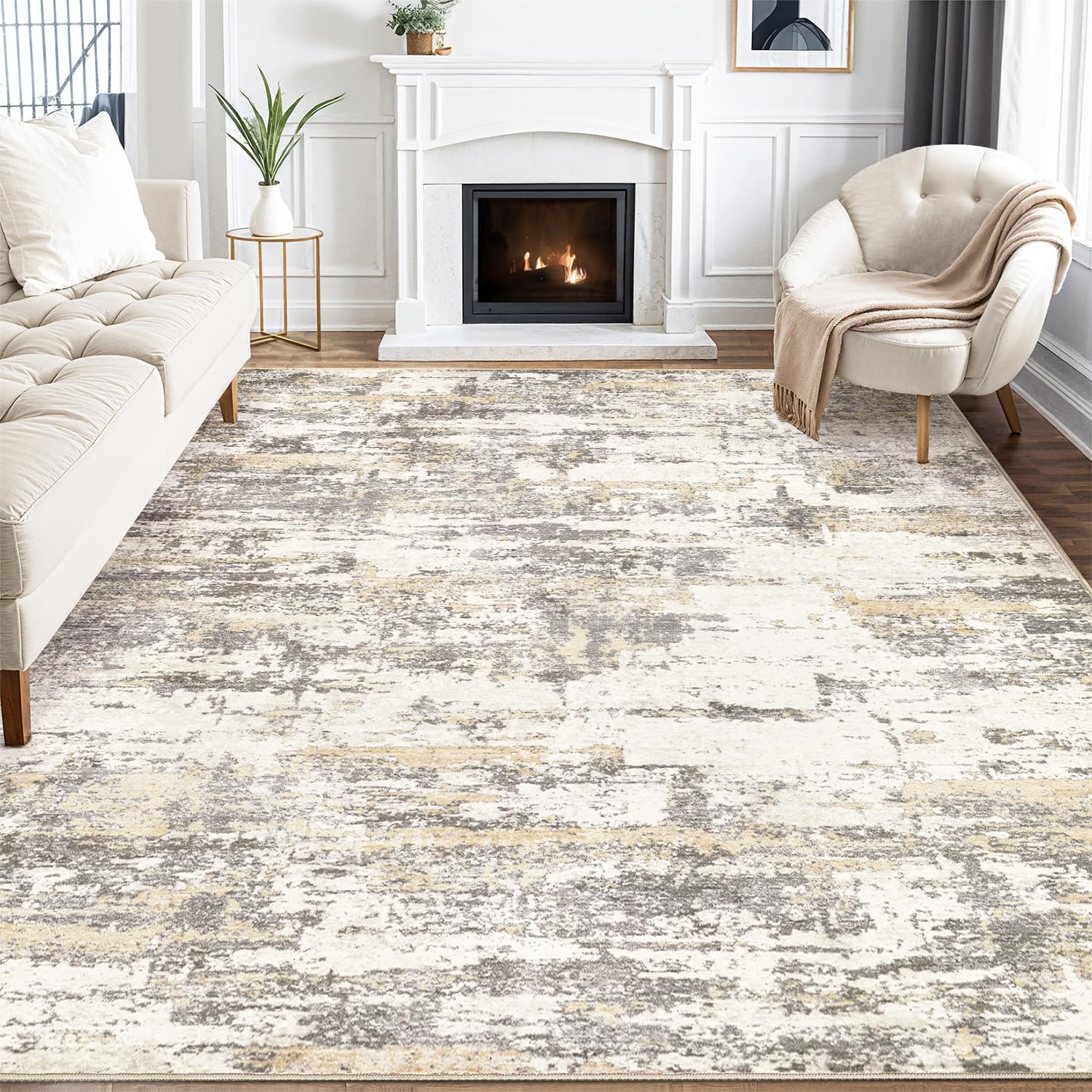 Photo 1 of Area Rugs for Living Room: 8x10 Abstract Washable Rug Modern Neutral Large Soft Stain Resistant Non-Slip Backing Machine Table for Bedroom Dining Room Indoor Home Office Carpet - Gold Brown