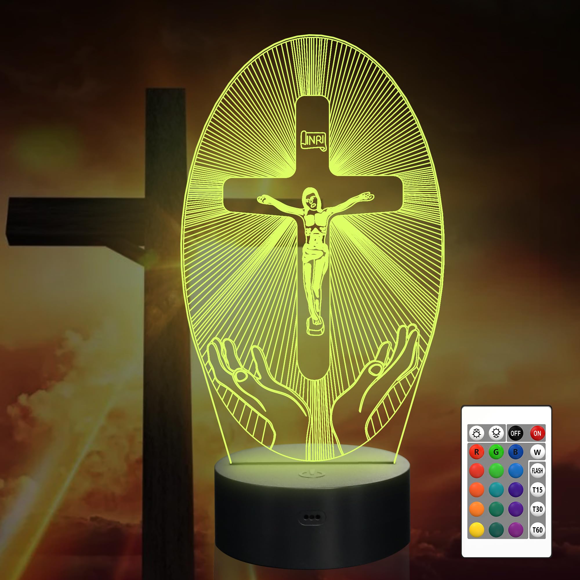Attivolife Cross 3D Night Light, 16 Color Changing LED with Remote & Timer, Religious Room Decor for Christians, Inspirational Gift for Mother's Day Easter Christmas Men Women Families