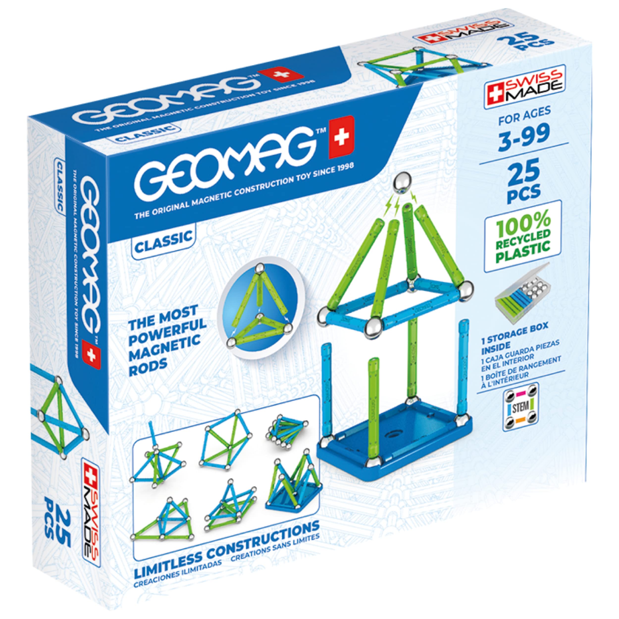 Geomag Classic - 25 Pieces- Magnetic Construction for Children - Green Collection - 100 Percent Recycled Plastic Educational Toys